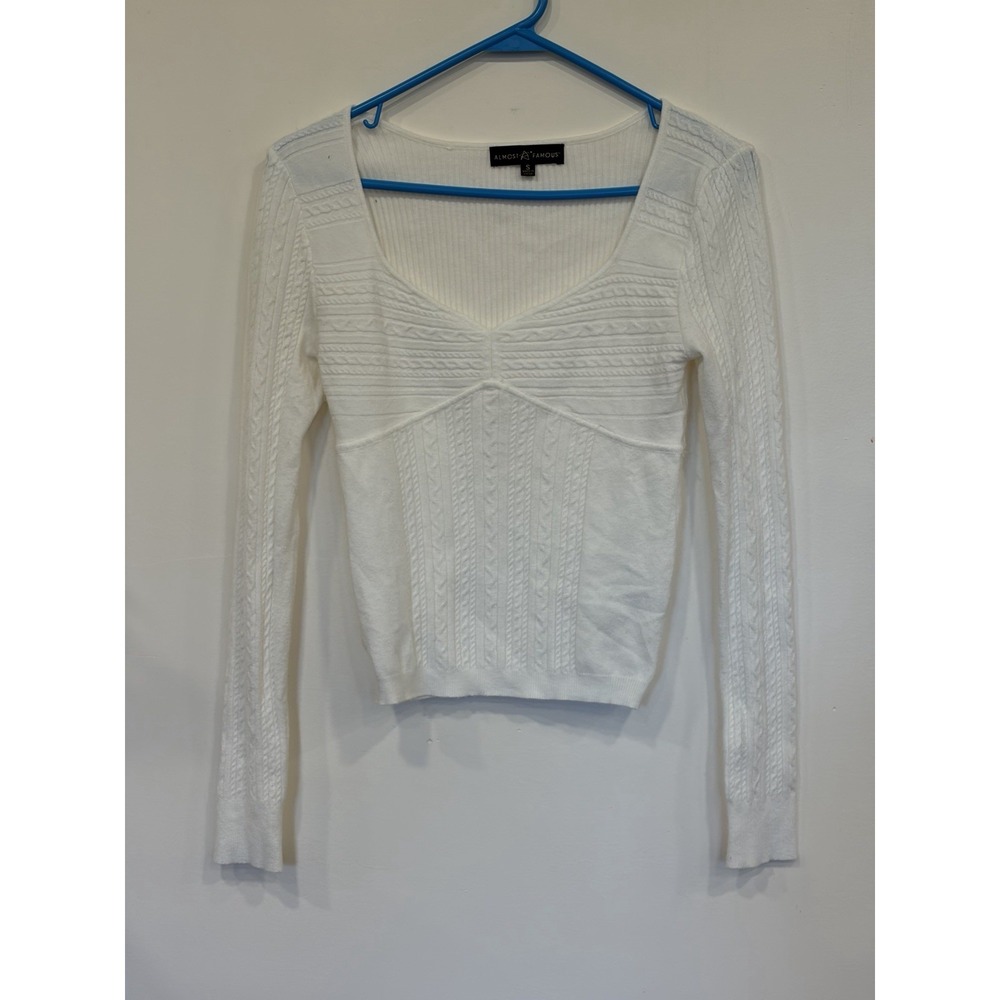 Y2K Ivory Cable Knit Sweater Small Fitted Cropped Coquette Balletcore Feminine